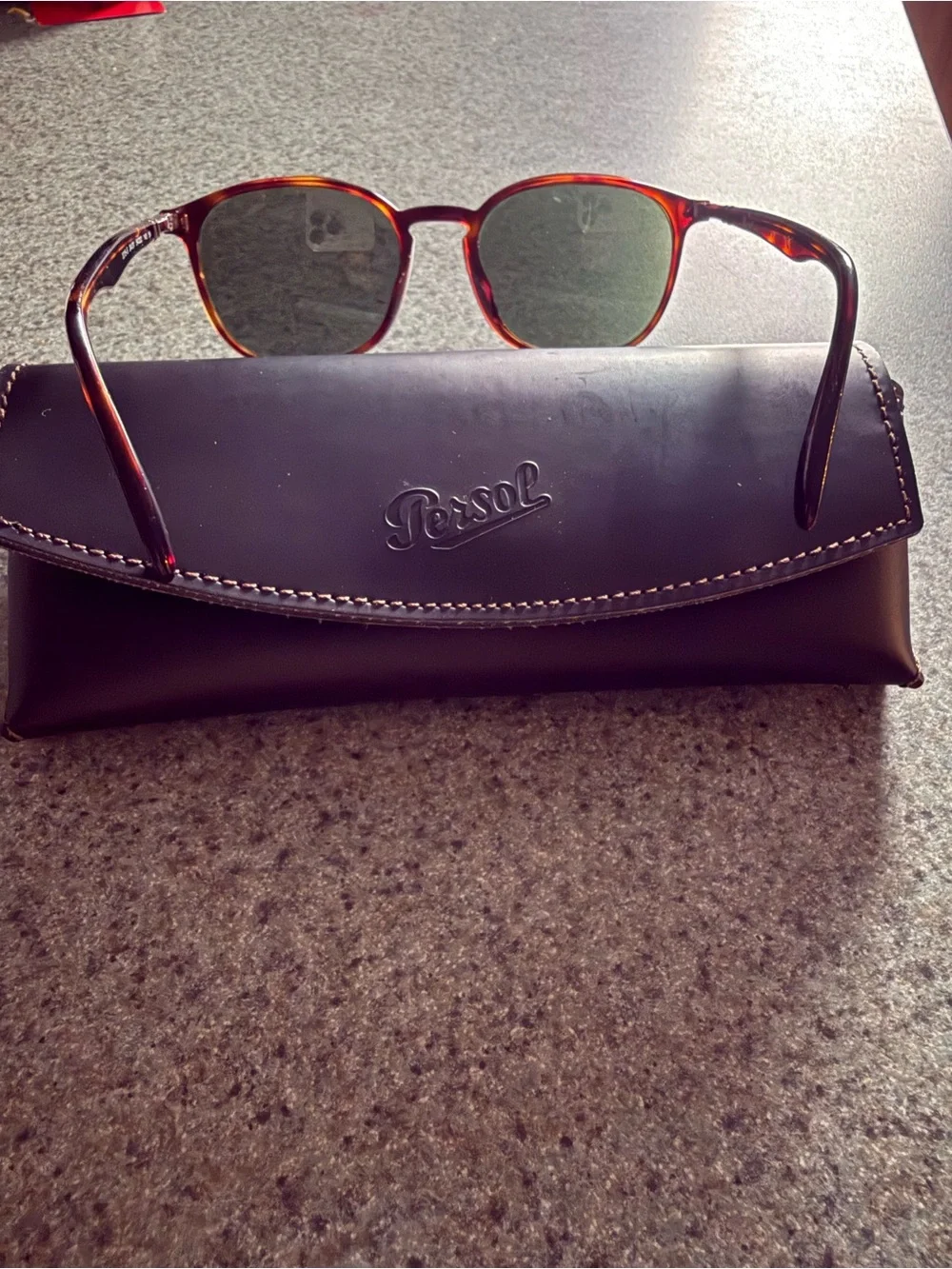 Persol Havana Tortoise shell Round Sunglasses with Green Lenses